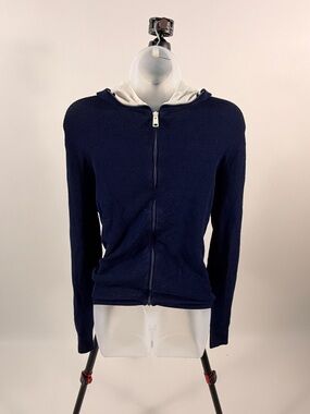 Sandro Navy Knit Top with Cream Trim
